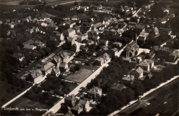 Simbach aus der Luft, in den 1930er Jahren