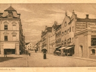 Ansicht der Innstraße zwischen Rathausvorplatz und Stachus mit dem Geschäft von Jakob Wagner, um 1925