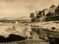 Braunauer Innlände mit der Brücke, um 1930