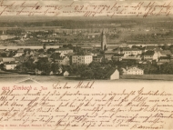 Ansichtskarte mit Gesamtaufnahme von Simbach in Richtung Braunau, um 1900