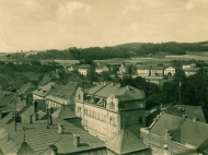 Blick vom Rathausturm zur Inn- und Lindenstraße, um 1940